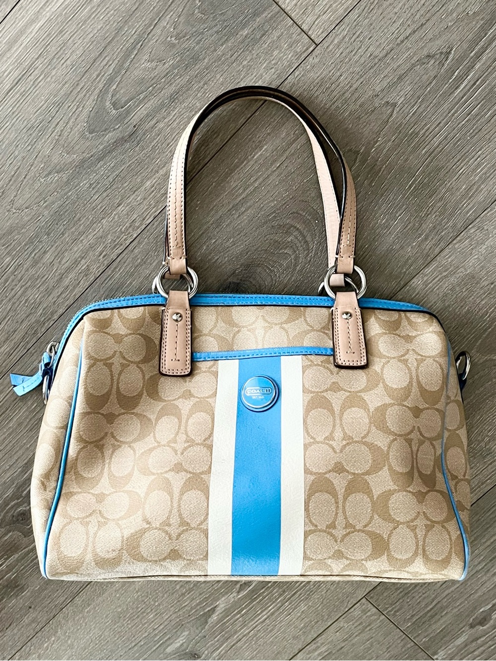 EUC Coach Stripe Beige Signature Satchel Bag Circa 2013